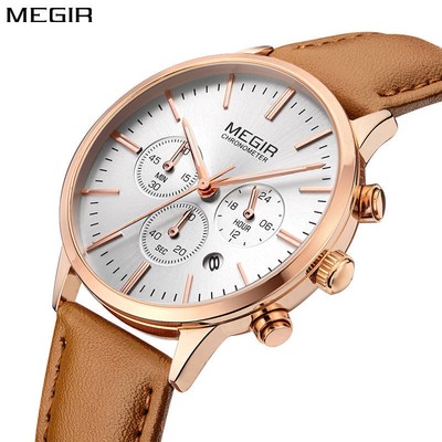 MEGIR Super Slim Wristwatch Women Business Genuine Leather Casual Quartz Watches