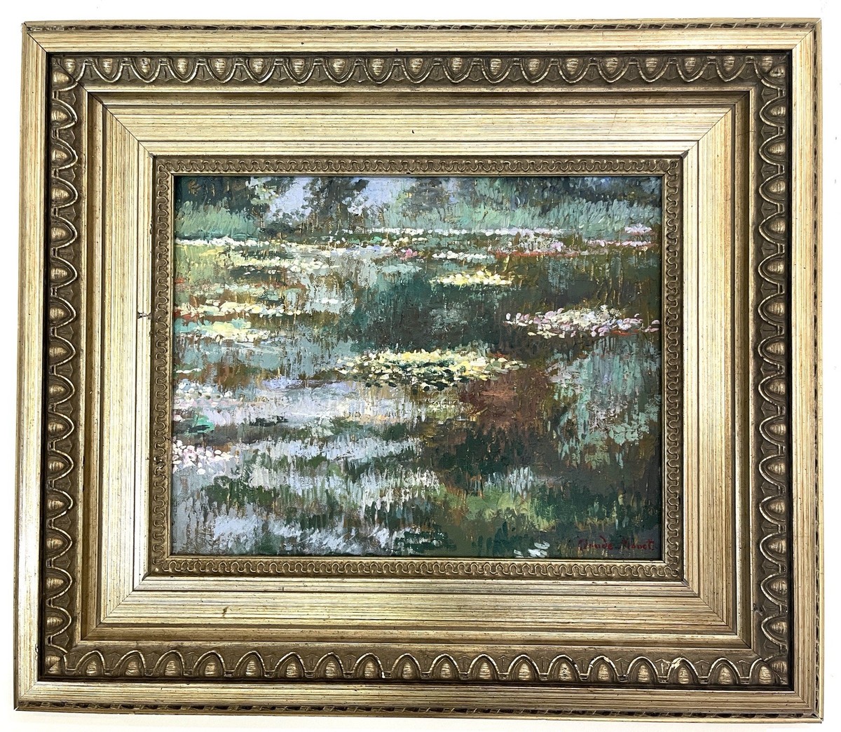 油彩画 Claude Monet 額装品 Claude Monet 1840- 1926 Hand signed Oil On Canvas Style Of Amazing