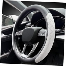 Nappa Leather Steering Wheel Cover, Elegant Diamond Checkered Black White