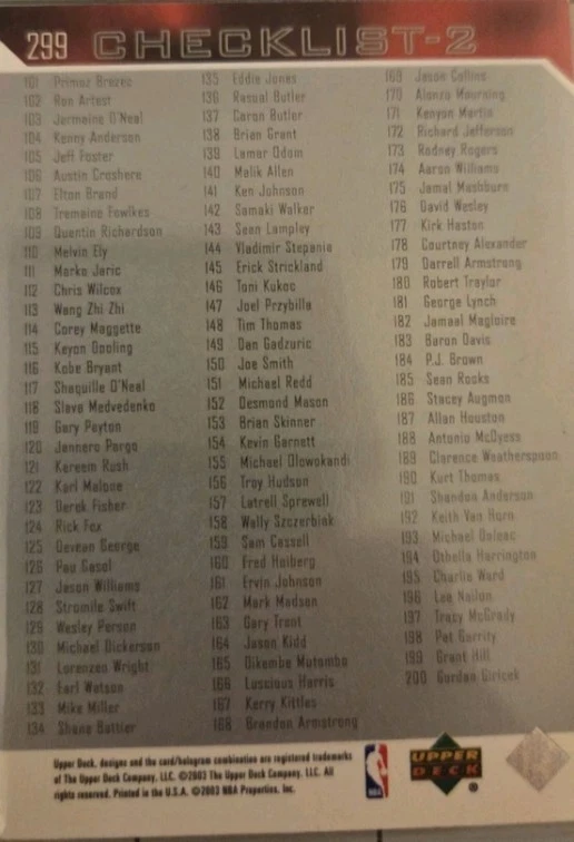 2003-04 Upper Deck - Checklist Michael Jordan #299 - Image 2 of 2