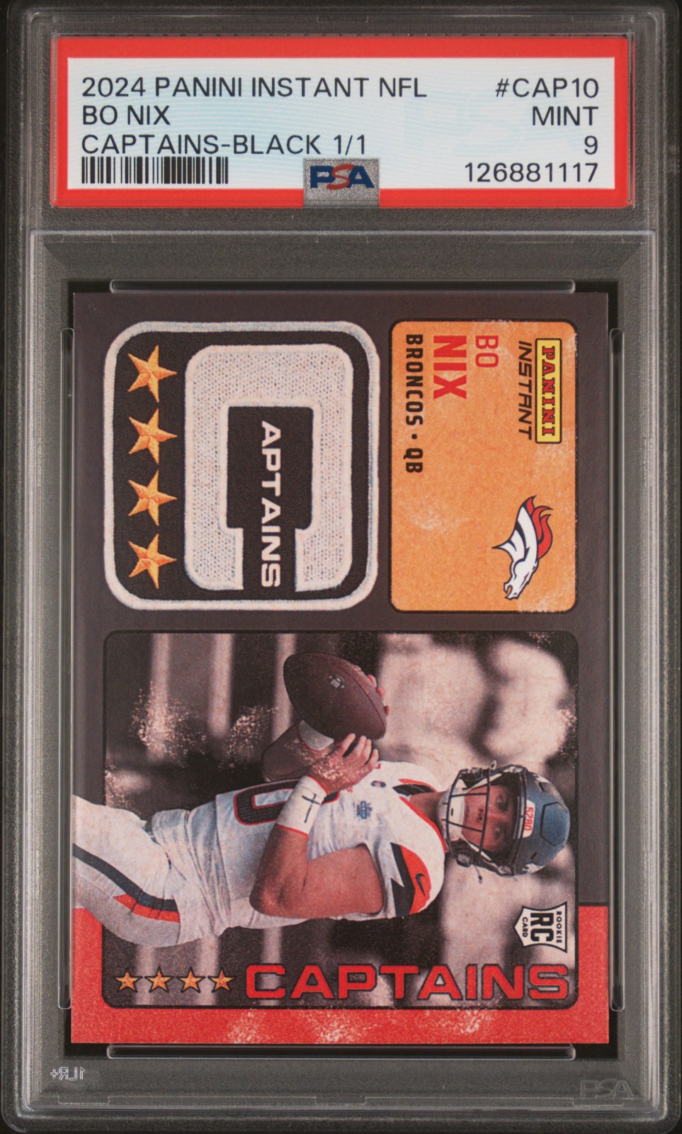 Bo Nix Panini Instant NFL Captains #CAP10 Black 1/1