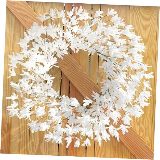 20 Inch White Artificial Forsythia Wreath for All Seasons