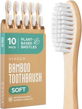 10 Pack Natural Bamboo Toothbrushes Plant-Based Soft Bristles Wooden Toothbrush