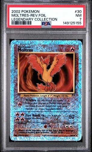 2002 POKEMON LEGENDARY COLLECTION #30 MOLTRES-REVERSE FOIL PSA 7