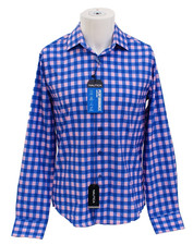 Nautica Men's S Blue Pink Check Slim Fit Button Front Super Shirt Wicking