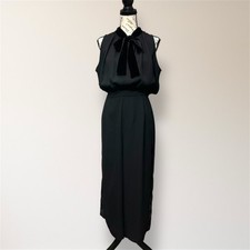 Kate Spade 14 Black Velvet Bow Tuxedo Stripe Wide Leg Cropped Jumpsuit Old Money