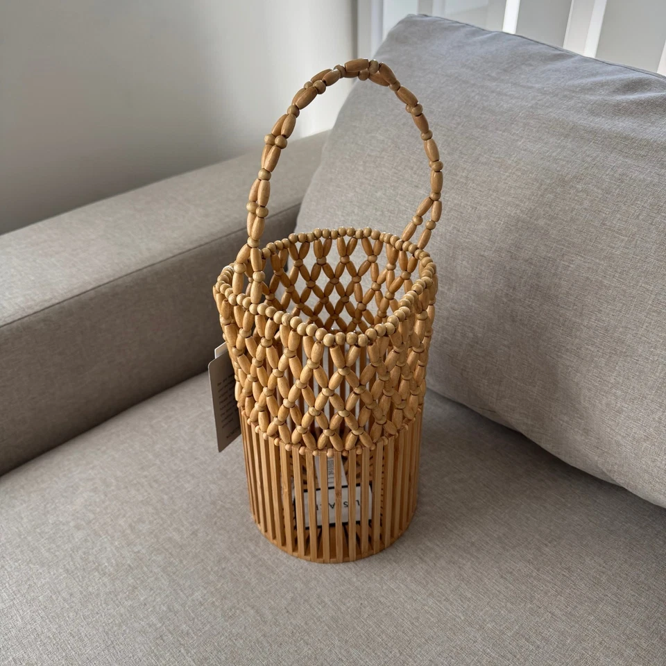 Bolso de Mano L*Space Casanova NUEVO Madera Natural Cuentas Playa Vacaciones Bolso Cubo Nuevo con Etiquetas Foto 2 de 4