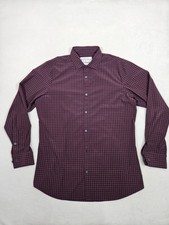 Mizzen Main Shirt Mens XL Burgundy Blue Standard Fit Plaid Button Up Stretch USA