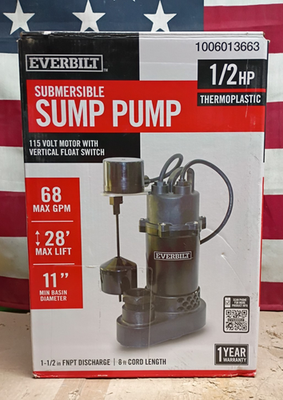 #ad Everbilt HDPS50W 1 2 HP Submersible Aluminum Sump Pump Vertical Switch Used READ $28.49