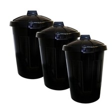 Image of Litetron Large Black Dustbin with Locking Lid Heavy Duty Waste Garden Bin 80L