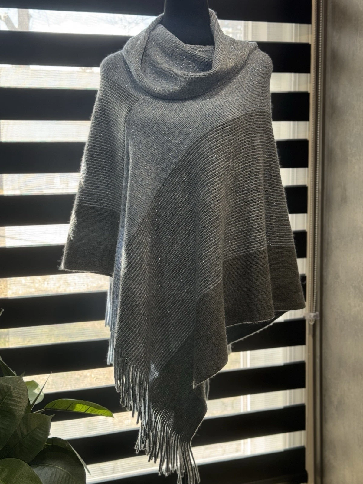 Chico’s Cowl Neck Shine Poncho Women’s One Size Fit All Blue Gray Sparkle NWT