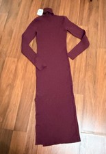 Forever 21 Burgundy Ribbed Turtleneck Maxi Dress NWT, Side Slit Size XS