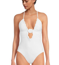 BECCA Colette Clare Crochet Flower Plunge One Piece Color White Size Small New