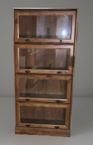 Antique Oak Arts & Crafts Lawyer Bookcase 4-Shelf Glass Sliding Doors