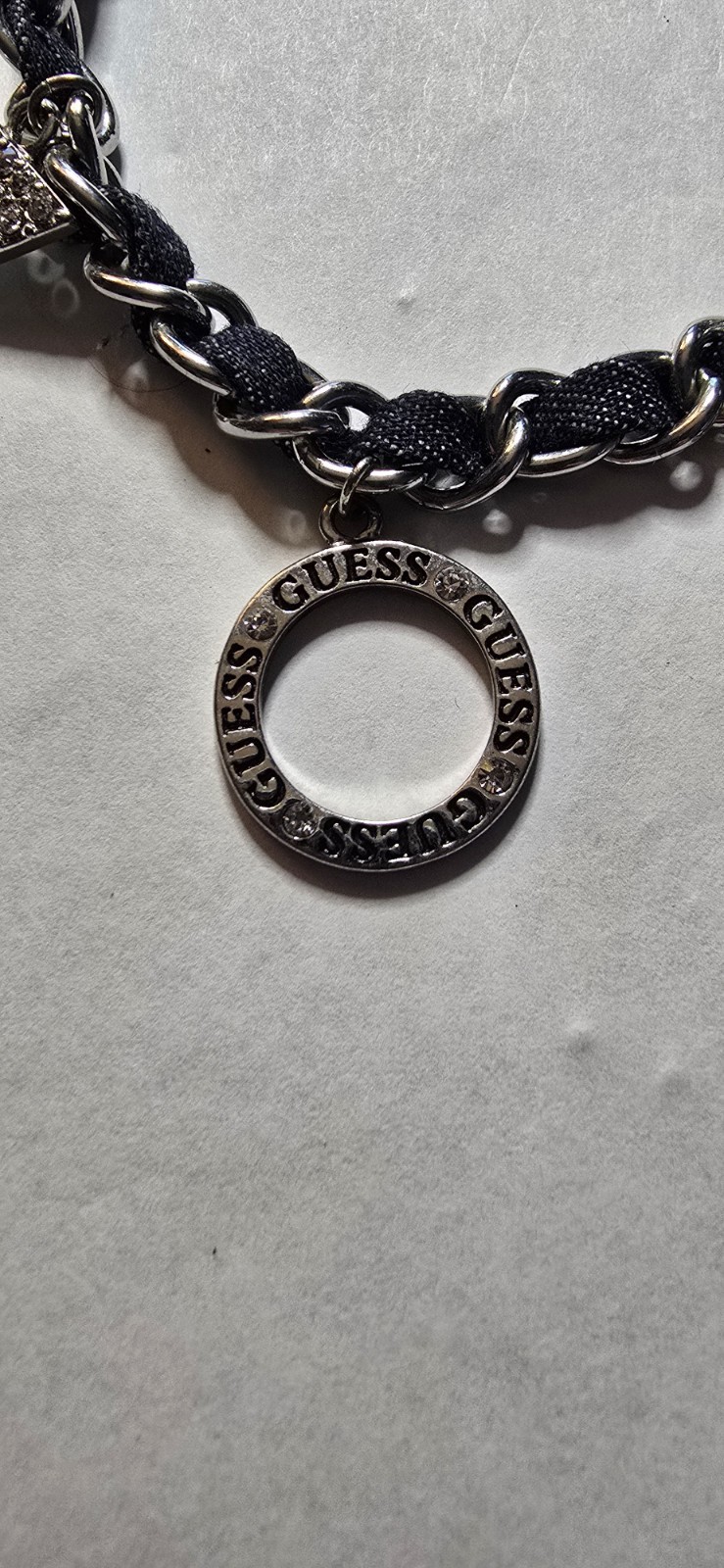 GUESS 7" Toggle Bracelet Silver Toned Leather Tri… - image 2