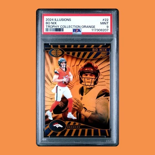 Bo Nix - 2024 Panini Illusions Trophy Collection Orange Color Match (RC) PSA 9
