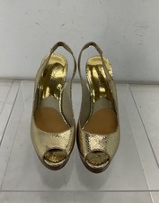 MICHAEL Michael Kors Gold Scale-Embossed Leather Peep-Toe Slingback 7