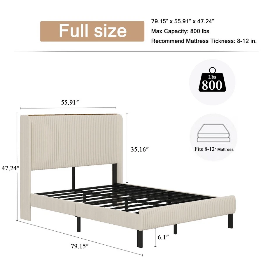 Full Size Platform Bed Metal Bed Frame W Charging Station - Image 2 of 4