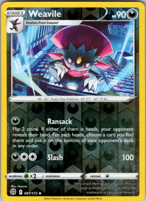 Weavile 087/172 Uncommon Brilliant Stars Pokemon Reverse Holo Lightly Played