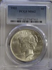 1922 US Peace Silver Dollar $1 PCGS MS62