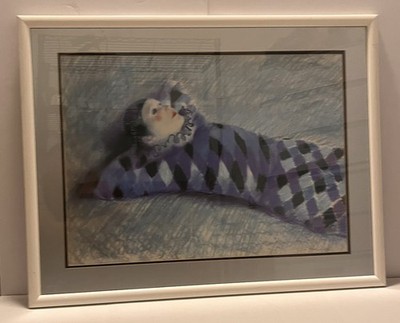 Adrian George Vintage Clown 1984 Portrait Pastel Framed Painting 33x26