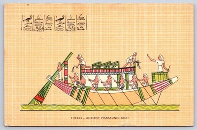 Aden Antique Egypt Postcard LUXOR Thebes Ancient Pharaonic Boat 1957
