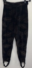 VTG Velour Feather Stirrup Pants Black 90s High Waist Small Boho Side Zip