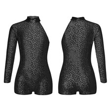 Kids Girls Bodysuit Long Sleeve Dance Unitard Rompers Invisible Dancewear Jazz