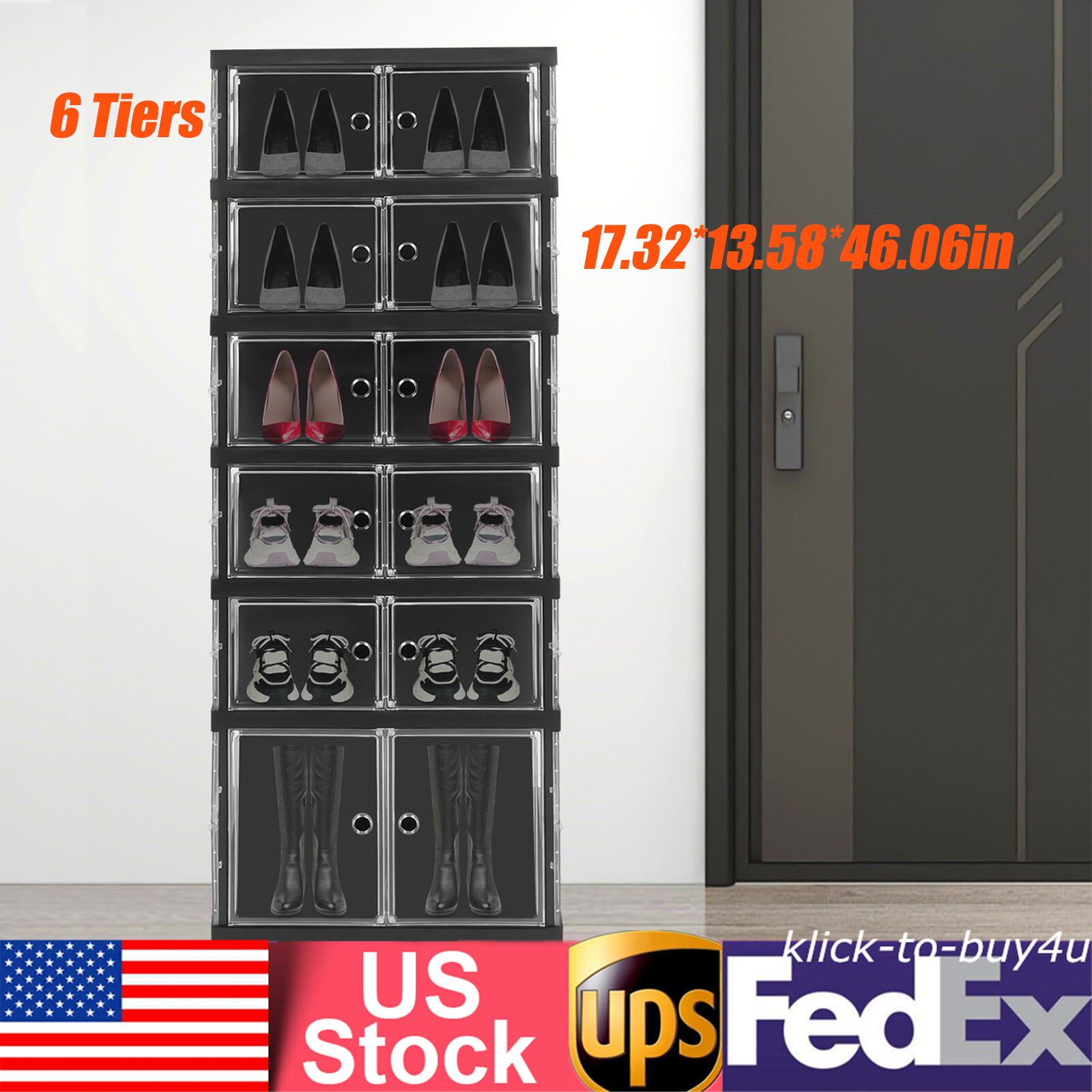 6-Tier Foldable Shoe Rack with Wheels Floor Standing Storage Organizer