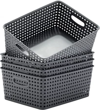 4 Pack Plastic Storage Organizer Woven Bins Set Organizing Large Organizers Gray