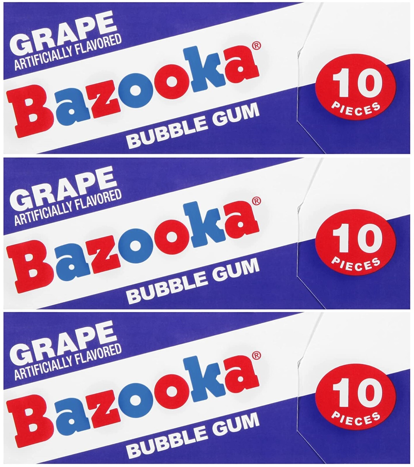 3x Throwback Grape Bazooka Bubblegum 10 Pieces Pack American Bubble Gum