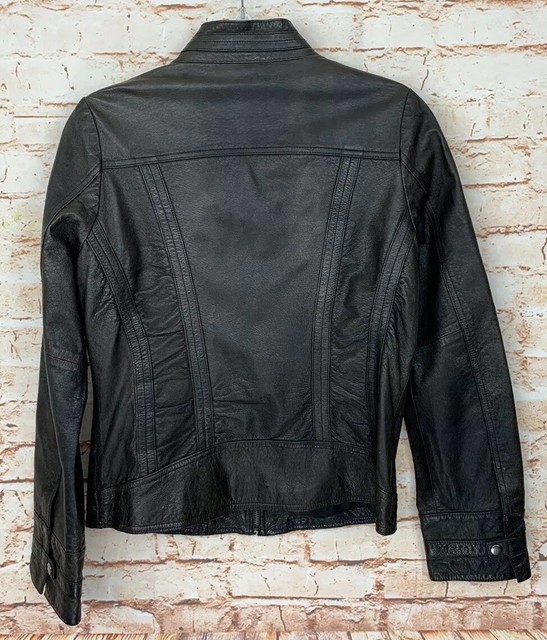 Black Rivet Leather Jacket Brown Full Zip Up Women's Sz M eBay