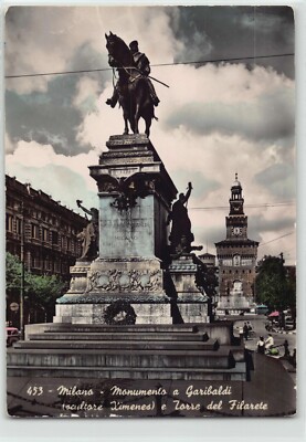 RPPC Post Card Garibaldi Milano Postkarte Monument Denkmal Bromofoto 1959 Italy