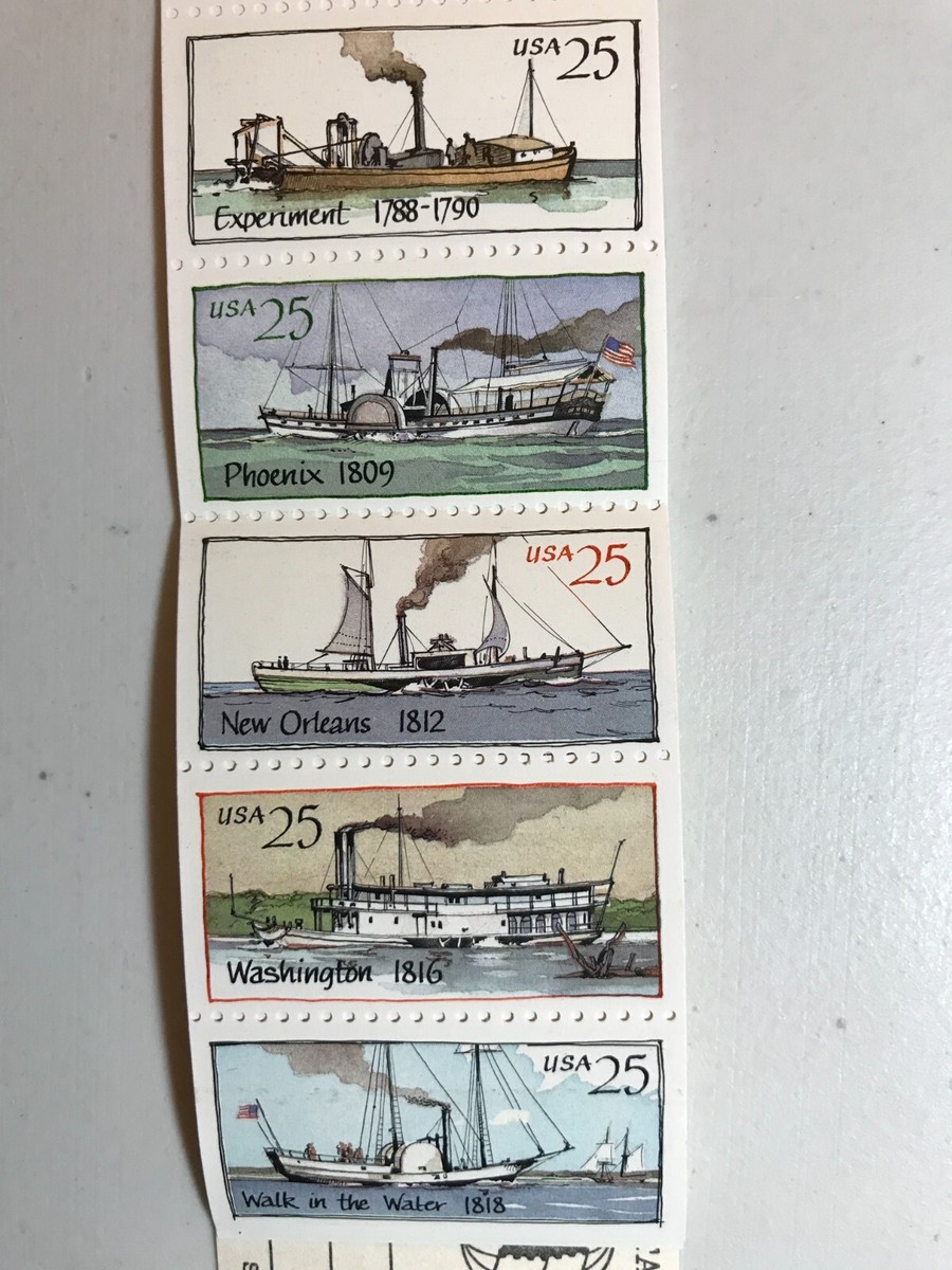 スティームボート　トランプ US Stamps 2405-2409 Booklet Of 20 Steamboats MNH OG 25c 1989