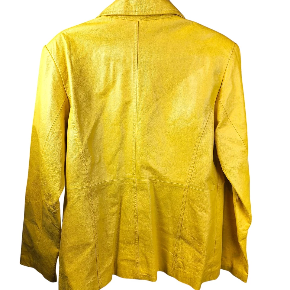 Vtg Metrostyle Y2K 100% Leather Vibrant Yellow Leather Blazer Jacket Sz 14P - Image 2 of 4