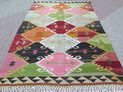 Boho Rug, Vintage Turkish Kilim, Teppiche, Large Kelim 73''x118'' Area Rugs Carpet