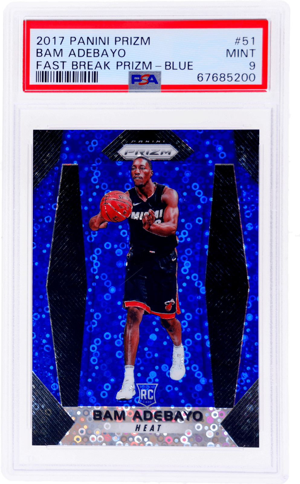 2017 Panini Prizm Bam Adebayo Fast Break Blue Prizm #51 /175 PSA 9 Rookie RC