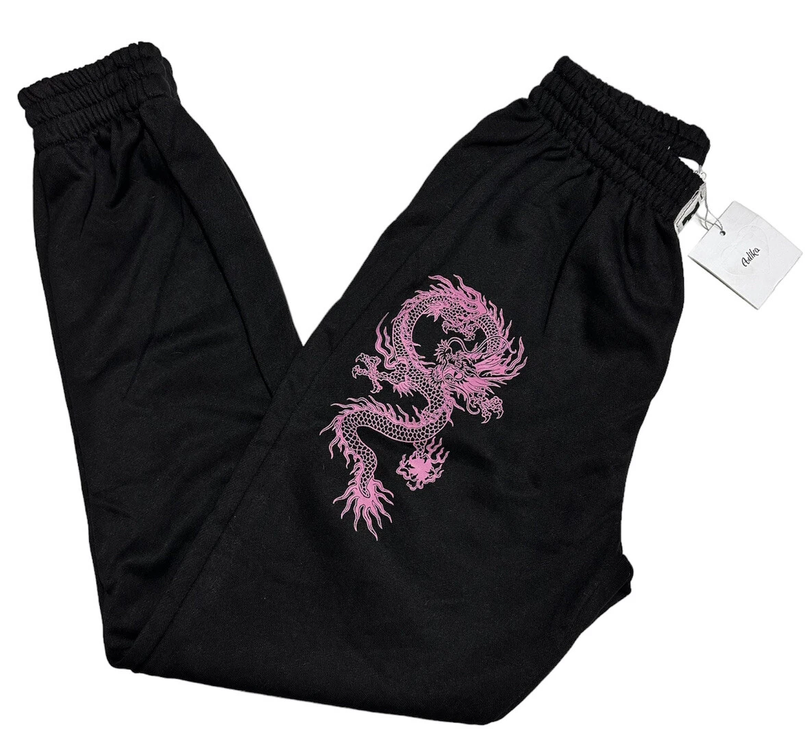 Adika Sweatpants Womens XS Black Elastic Waist ADK Dragon Graphic