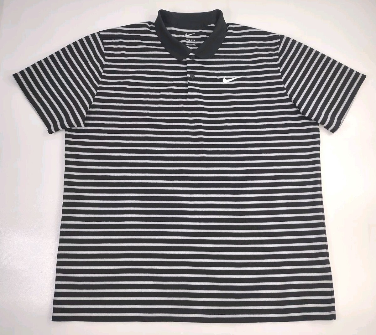 Nike Men's Dri-FIT Victory Black White Striped Golf Polo Shirt
