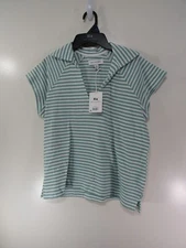 New Raglan Polo Shirt Size XS Green White Striped V Neck Short Sleeve Collar