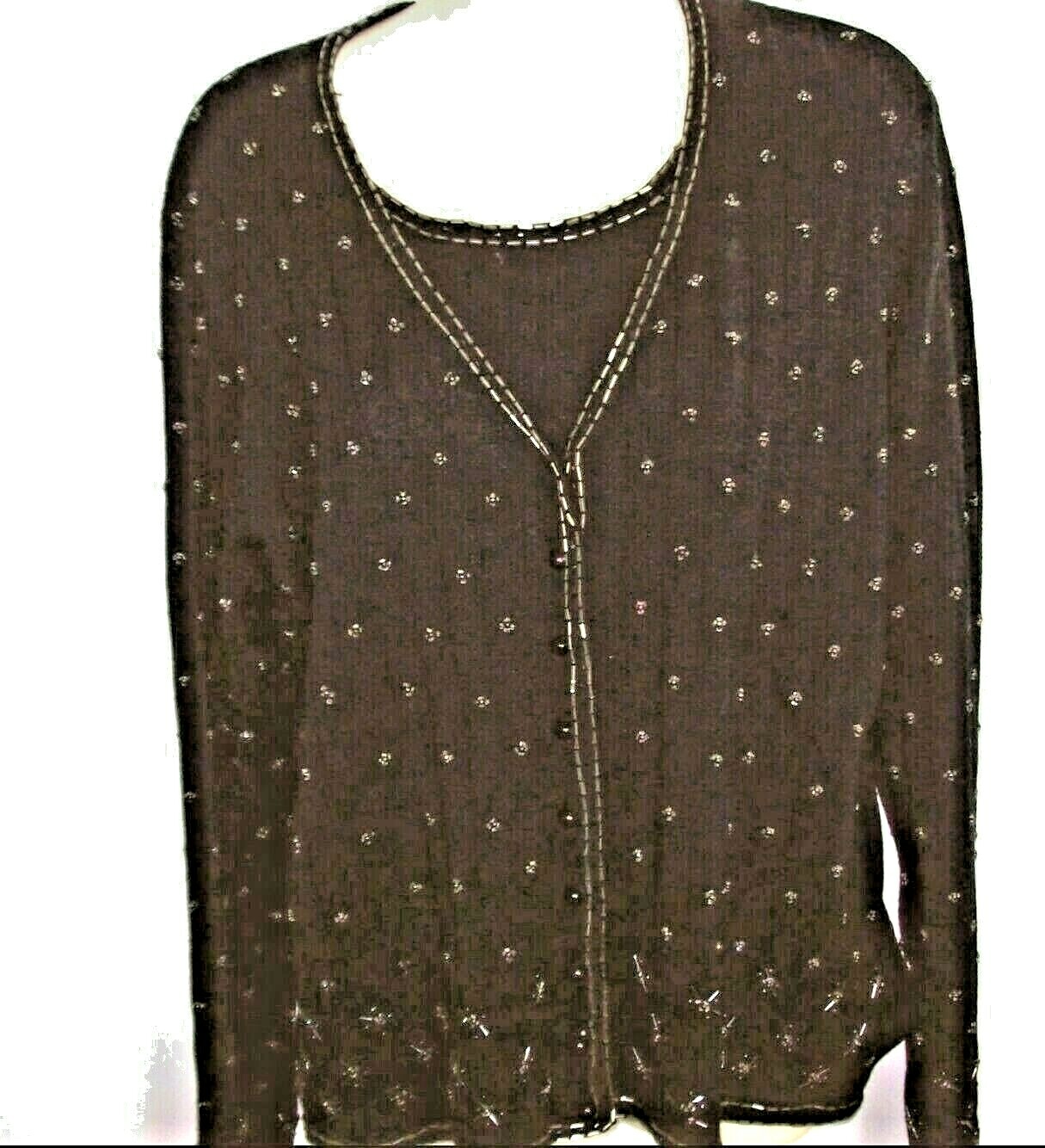 Claudia D Black Beaded Sweater Size 