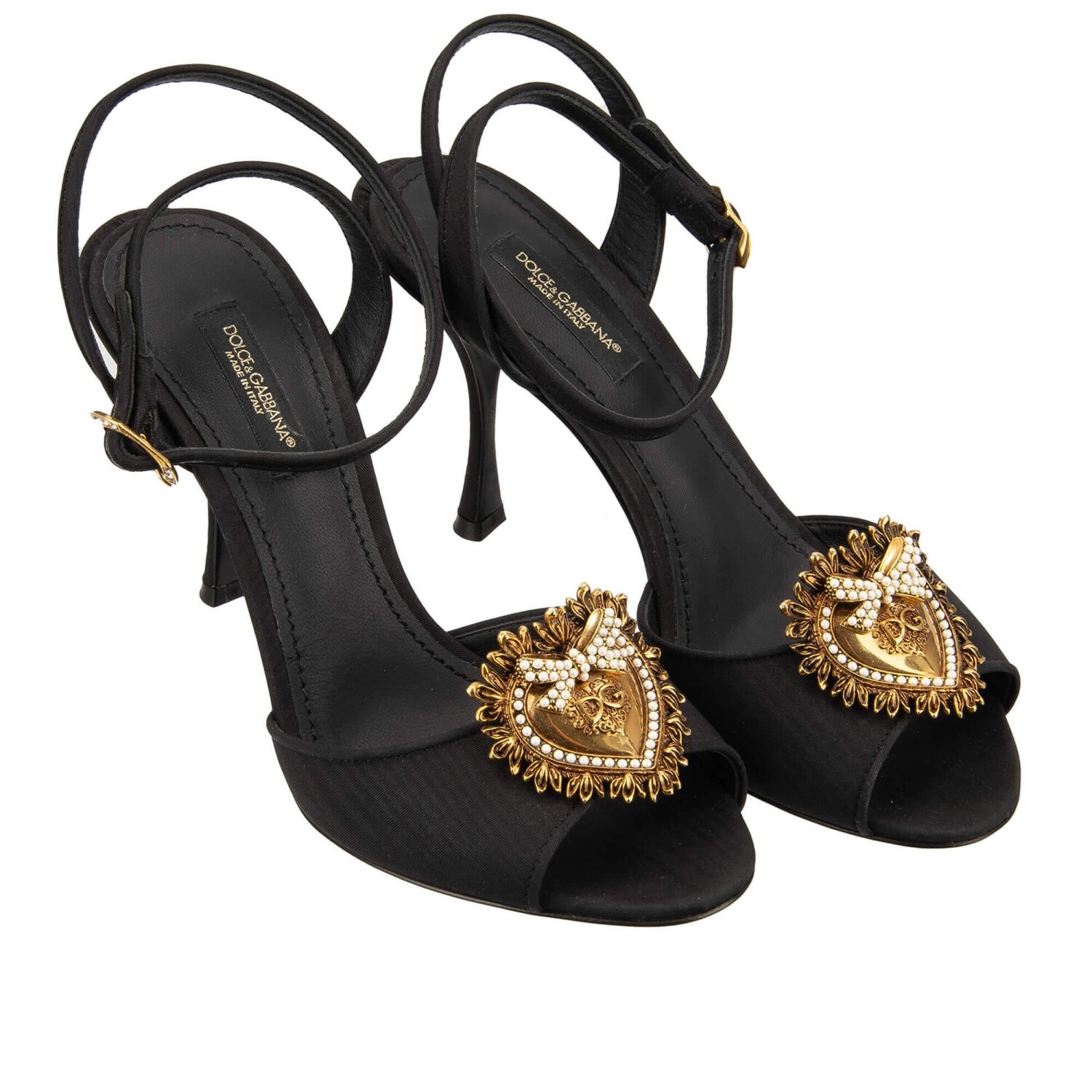 DOLCE & GABBANA DEVOTION Pearl Heart Brooch Sandals Heels Pumps KEIRA 35 13396