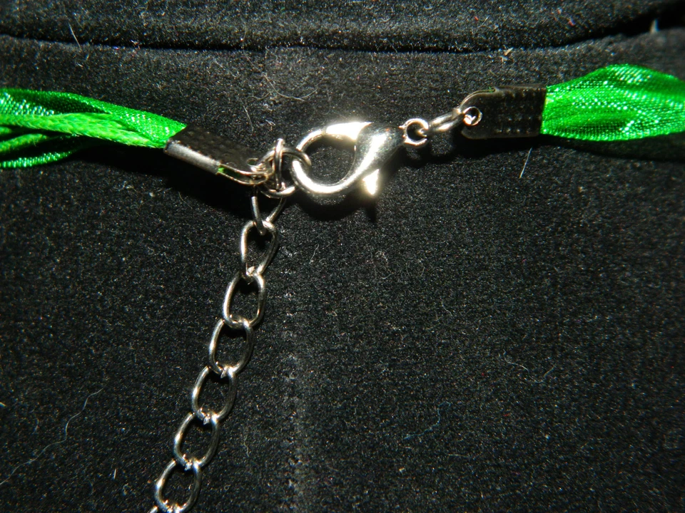 Collar Cinta Organza: Colgante Mariposa Esmalte Verde Cristal Plata 17" Foto 3 de 4