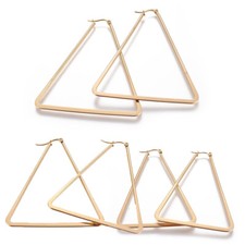 304 Stainless Steel Hoop Earrings Triangle Gold 64x51x2mm Pin 0.8mm  P612