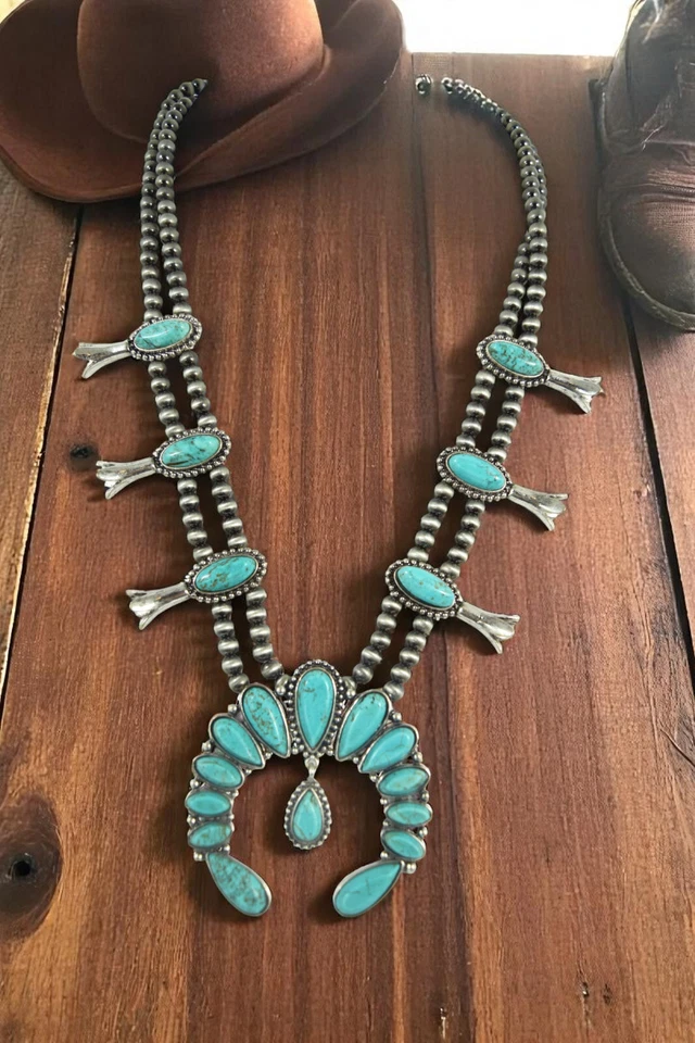 Colar Pingente Western Squash Blossom Naja Olho de Gato Contas – Joias Boho de Verão - Imagem 4 de 4