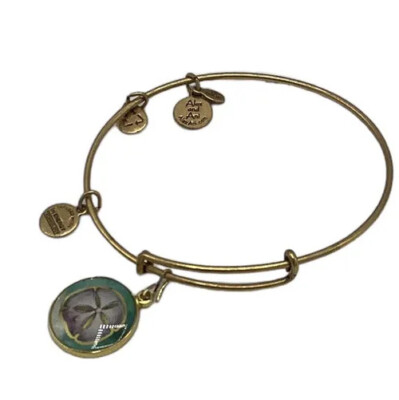 Alex and Ani Bracelet Adjustable Sand Dollar Charm Gold Tone Bangle  Aquatic