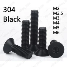 Black 304 Stainless Steel Hex Socket Bolts Countersunk Head Screw M2 M3 M4 M5 M6