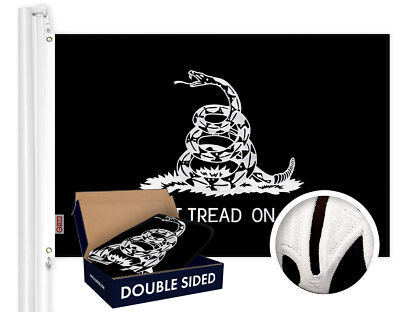 Gadsden Don't Tread On Me Black/White Flag 3x5 Ft Double Sided Embr 210D Poly