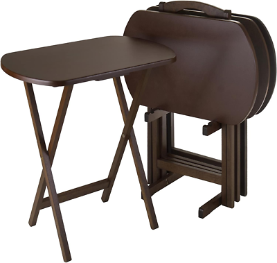 TV Tray Wooden Table with Holder for Storage Folding Portable