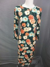 FOREVER 21 Size M Womens Multicolor Floral 3/4 Sleeve Bodycon Midi Dress T729